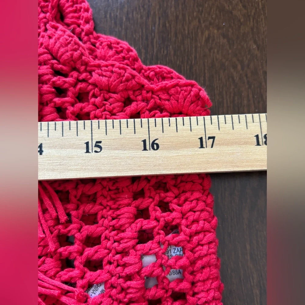 Zara Red Crochet Fringe Knit Sleeveless Crop Top M Weatern Festival Boho NEW - Picture 10 of 12